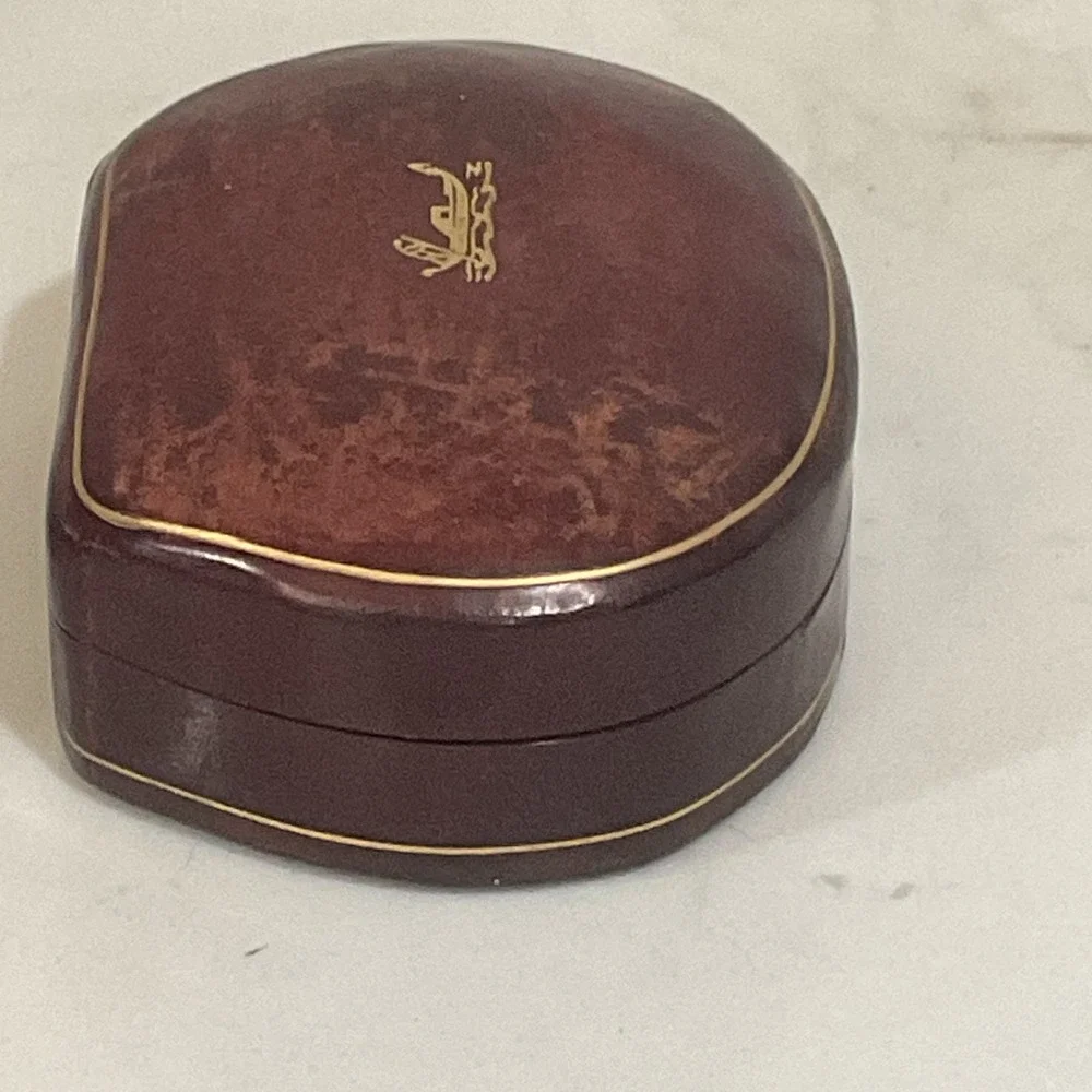 Vintage Leather Box Trinket Jewelry Made In Italy Gold Gondola Design 4